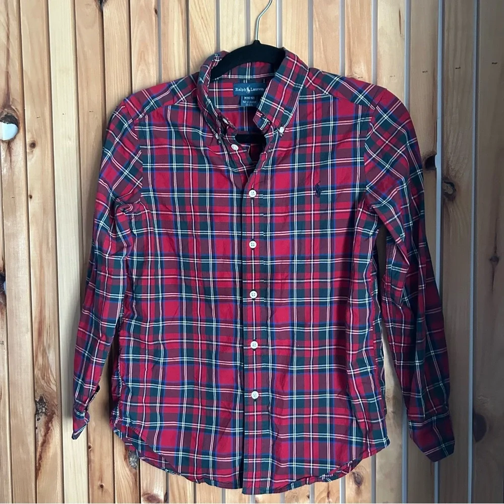 Ralph Lauren Tartan Plaid Cotton Button Down Shirt Medium 10-12